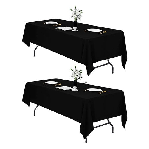 IVAPUPU 2 Pcs Black Table Cloth for Rectangle Table - 60 x 102 Inch Tablecloths Rectangular Cloths Waterproof Washable Wrinkle Resistant for 6 FT Tables Wedding Cocktail Party