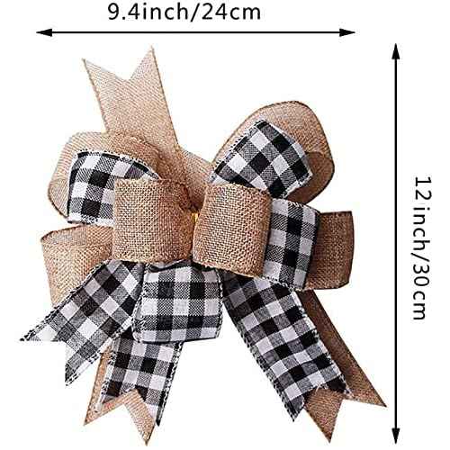 Buffalo Plaid Burlap Bows for Wreath 2 Pack,12¡±x9.4¡±Large Rustic Farmhouse Decor Tree Topper Check Bow Decorations for Fall Wedding Holiday Party Wall Home Front Door Decorative(Black&White)