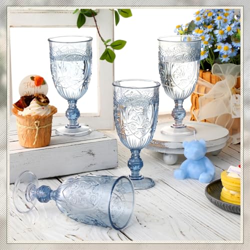 Blue Plastic Vintage Wine Glasses Set of 48, 7.5 oz Goblets for Parties