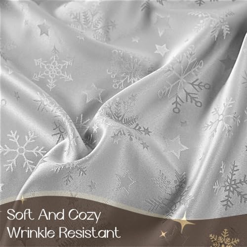 Romanstile Silver Christmas Jacquard Tablecloth 60 x 102 in with Snowflake Pattern