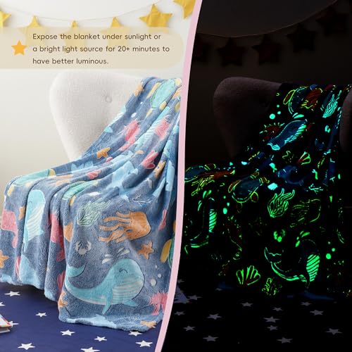Bunnikins & Clover Glow in The Dark Blanket, Soft Kids Blankets for Christmas Halloween Birthday Valentines Gifts, 50"x60"
