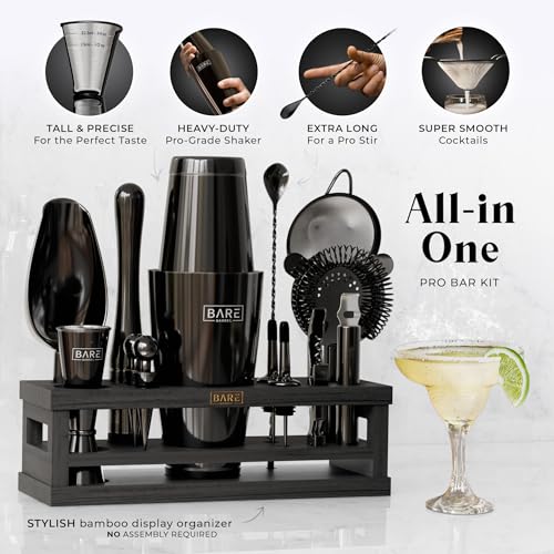Bartender Kit with Black 28oz Boston Shaker, Cocktail Set & Recipe Cards