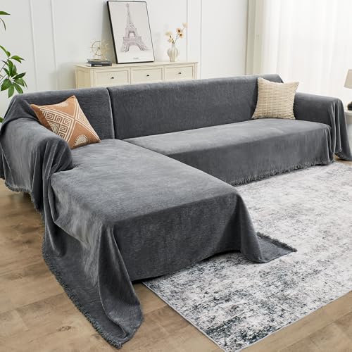 CAPALOCA X-Large Dark Gray Sectional Couch Cover for L-Shaped Sofas Washable & Soft