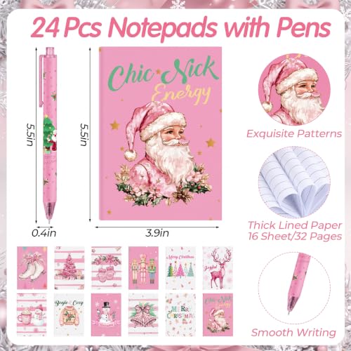 Feifeiya 72 Pcs Pink Christmas Cups Gift Set with Lids & Straws, 24 Notebooks & Pens, Snowmen & Stars