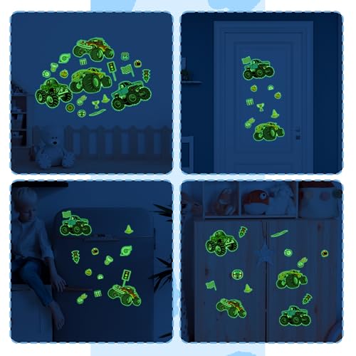 Glow in The Dark Racing Car Wall Stickers, Truck Kids Bedrooms Wall Decals, Racing Theme Big Foot Truck Ceiling Decor, Nursery Classroom Playroom Home Decor Gifts