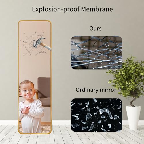 Full Length Gold Wall Mirror - 47 x 14 Inch Aluminum Frame for Bedroom, Bathroom, Closet, Over Door Hanging