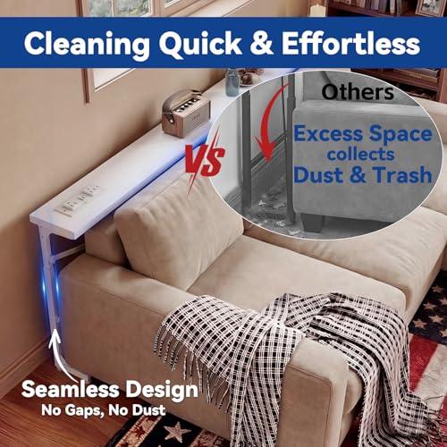 White Narrow Behind Couch Table with 2 USB-C & 4 AC Outlets - 78.8 Inch