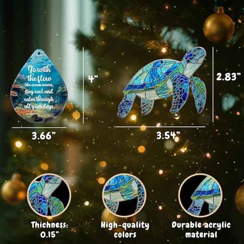 Sea Turtle Christmas Ornament with Waterdrop Quote ? Sea Turtle Gifts for Women, Beach Gift for Women, Beach Lovers ? Ocean Themed Gift, White Elephant Gifts for Adults