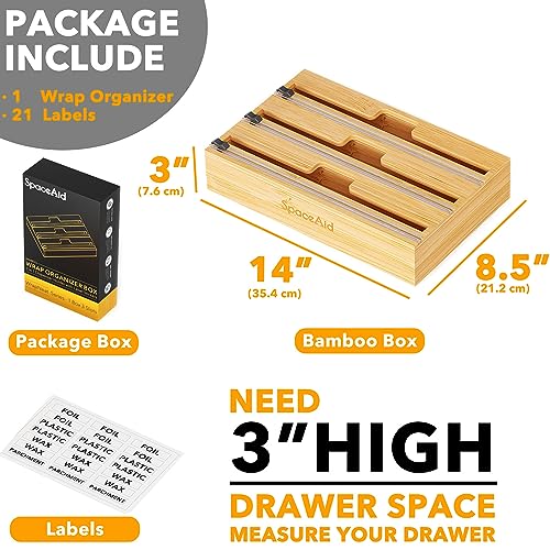 SpaceAid WrapNeat 3-in-1 Wrap Organizer with Cutter & Labels - Natural, 3 Slots, 12" Roll