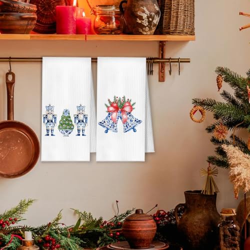 YRDBGHZDF Chinoiserie Xmas Casual Kitchen Towels Set of 4, Blue & White Holiday Decor