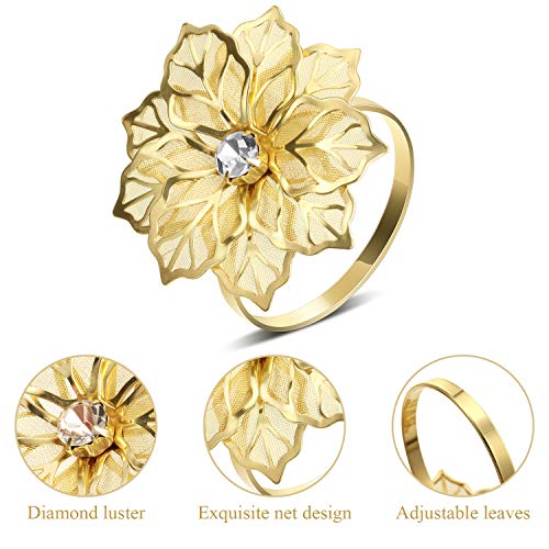 Hotop 100 Pcs Gold Hollow Flower Napkin Rings Wedding Dinner Party Decor