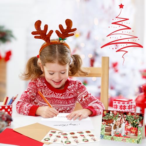 Funrous 48 Set Christmas Photo Cards with Envelopes Stickers, Vintage