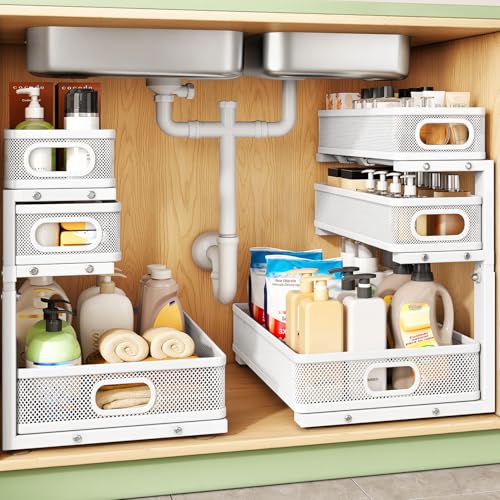 White 2-Pack Under Sink Organizer 3-Tier Adjustable Metal Pull-Out Shelf