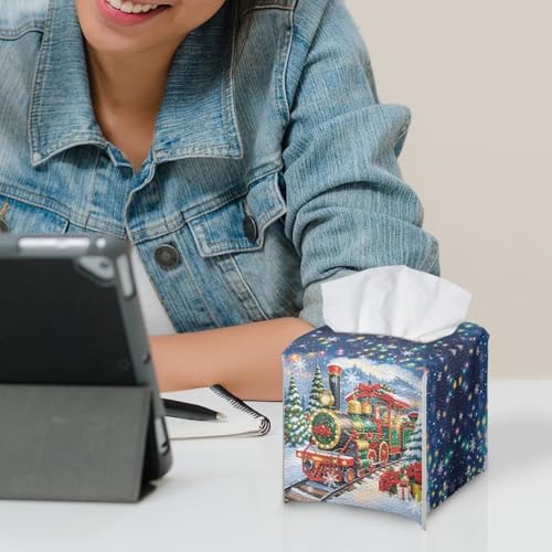 AFPANQZ Christmas Train Tissue Box Cover - Leather Desk Organizer for Bathroom & Office