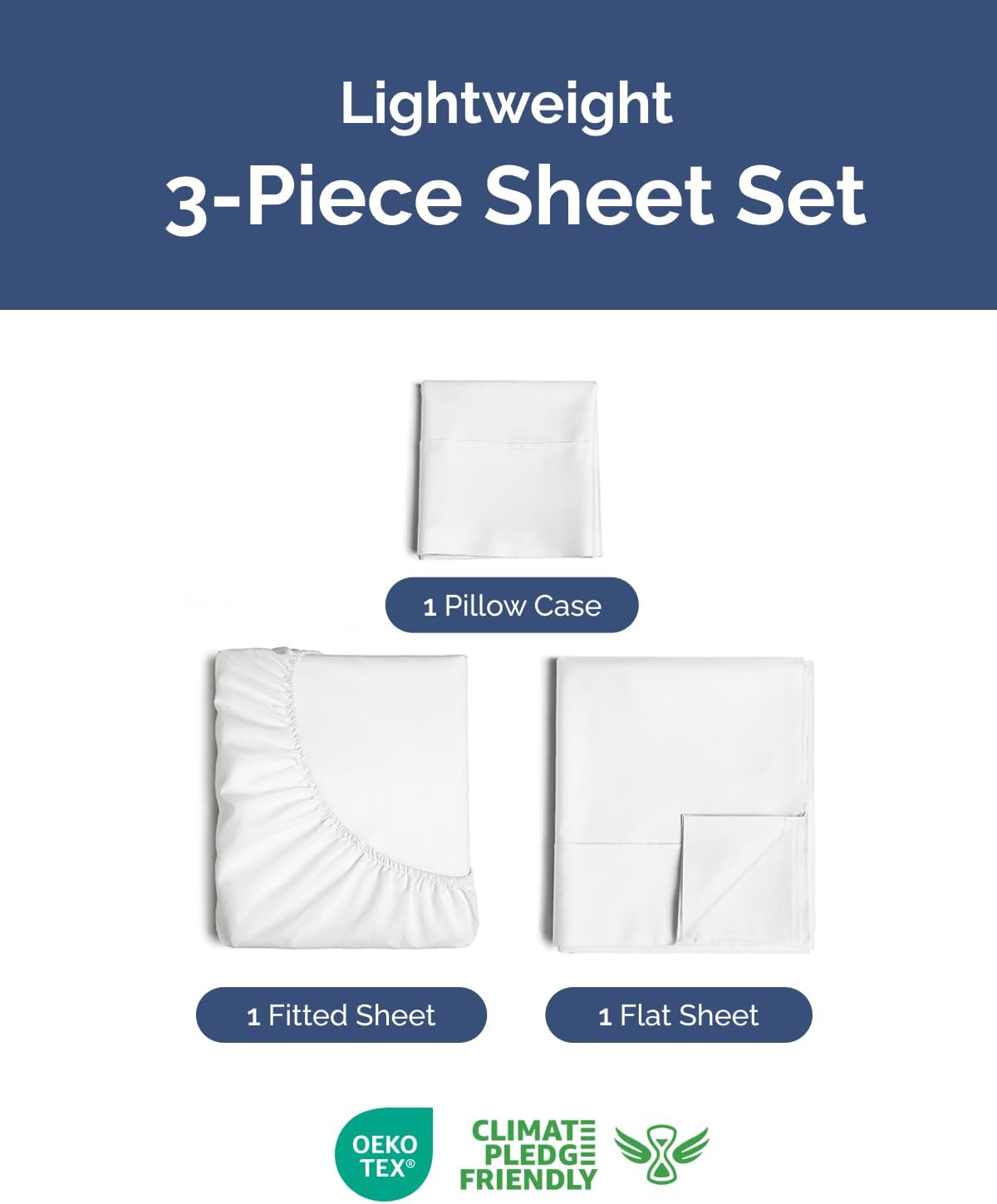 Skiennix Lightweight Twin Bed Sheet Set - Cooling Soft Breathable Bedding | 3-Piece with Deep Pockets - White