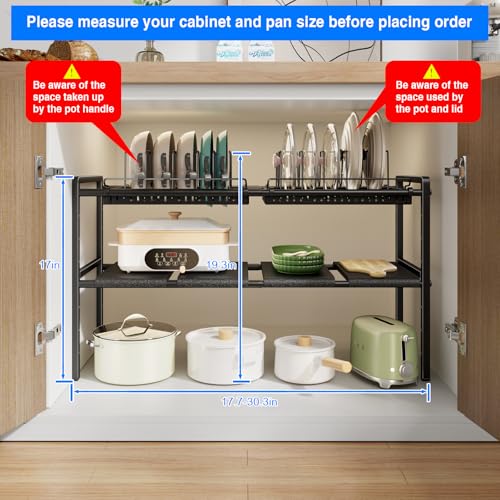 Mustorn Expandable 2-Tier Under Sink Pot and Pan Organizer with 4 Panels & 2 Racks