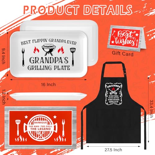 CryCarrot Grandpa's Grilling Plate & Apron Set - Personalized BBQ Gift for Grandpa from Grandkids