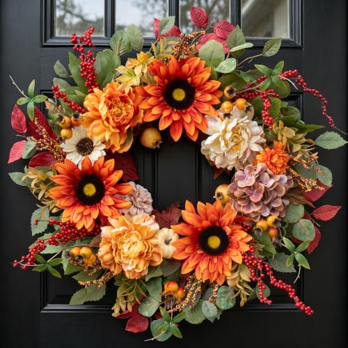24 Inch Harvest Fall Wreaths for Front Door with