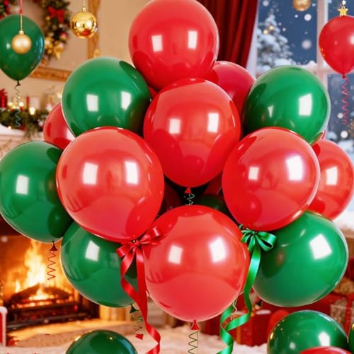 100pcs 12inch Red Balloons and Dark Green Balloons for Birthday Christmas Party Decorations