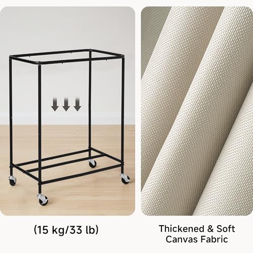StorageWorks Beige 2-Section 100L Laundry Hamper with Wheels & Removable Fabric