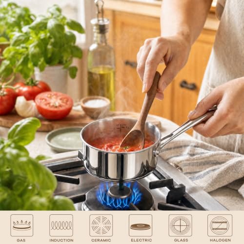 KC-Emier 0.5 Quart Silver Mini Sauce Pan with Lid, Stay-Cool Handle, All Cooktop