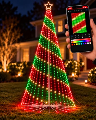 HIITEN 7FT Outdoor Christmas Tree with Lights, DIY Light Show & Remote