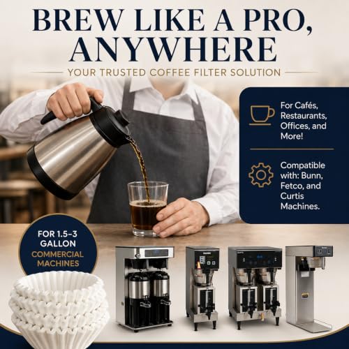 Xtra Large Commercial Coffee Filters 12.5" x 4.5" for BUNN Fetco Curtis - Tall Walls, No Overflow, Bulk Pack