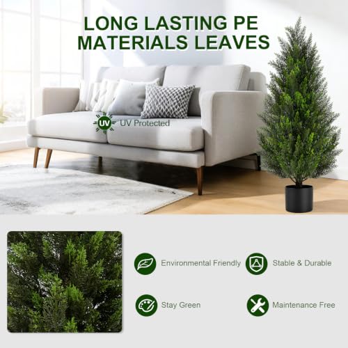 VIVATREES 4FT Artificial Cedar Topiary Tree in Black Planter UV-Resistant Outdoor Decor