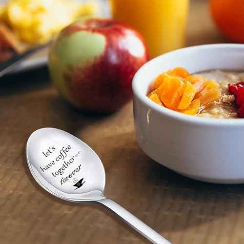 Couples Gifts Coffee Spoons Set Coffee Lovers Gifts for Wife Husband Anniversary Christmas Birthday Gifts for Girlfriend Boyfriend - Let's Have Coffee Together Forever Spoon