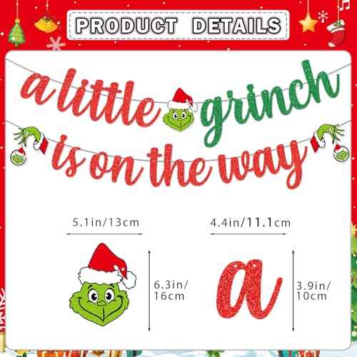 Green Monster Christmas Baby Shower Decorations with Banner Hanging Swirls for Whoville Gender Reveal Party Supplies