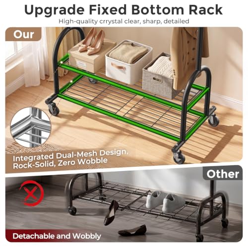Heavy Duty Clothes Rack Black - 586 LBS Capacity, Adjustable & Rolling Garment Organizer