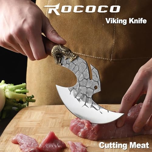 ROCOCO 6.2-Inch Viking Cleaver Knife - Kitchen Meat Chopping Axe & Sheath