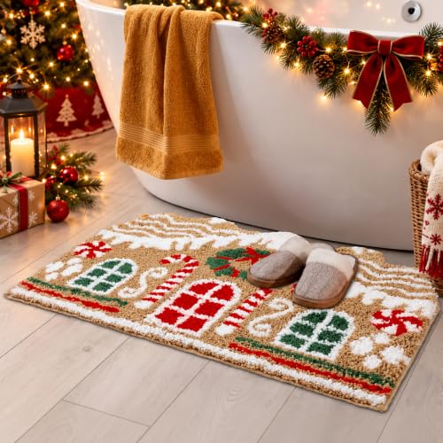Gingerbread House Christmas Bath Rug 20" x 28" Red Green – Maasechs, 2'4" x 1'8" variant