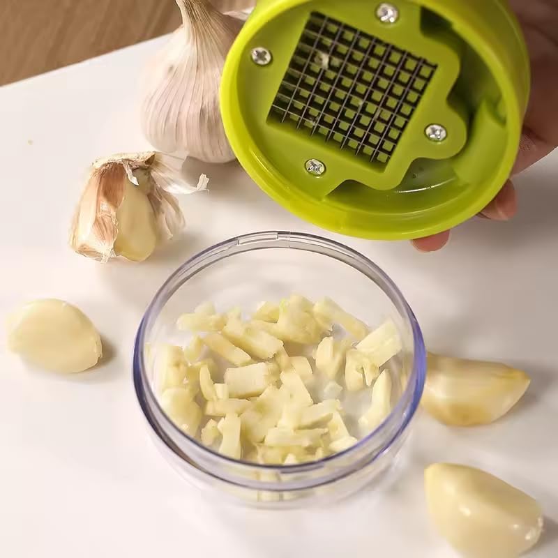 Mini Garlic Chopper - Stainless Steel Blades for Effortless Mincing | Handheld Garlic Slicer in Green