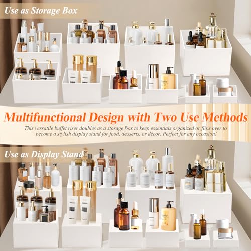 White Acrylic Buffet Risers Set with Mini Sign & Markers - 10 Sizes