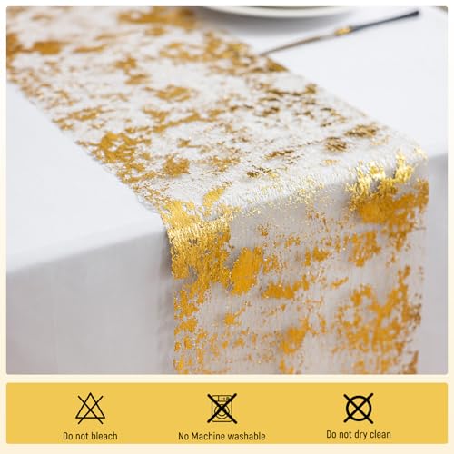 NALVXIN Gold 50ft Glitter Table Runner - 11 in Wide Thin Metallic Mesh for Wedding & Party Decor (Gold, 50FT)