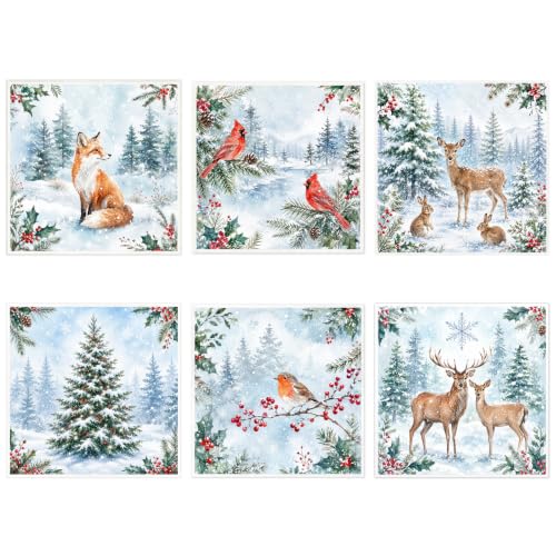 CRYSFIY 6 Pack Christmas Swedish Dishcloths B-multicolor Xmas Winter Woodland Designs, Reusable Kitchen Cloths
