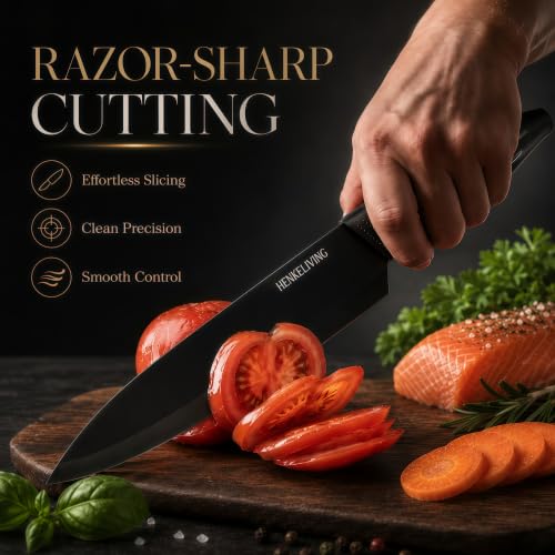 HENKELIVING DarkBlack 14-Piece Kitchen Knife Set with Built-in Sharpener & Block