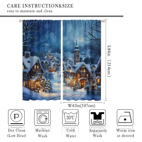 TOWINSFB Christmas Tree Town Cabin Blackout Curtains - 42x84 Inches Pack of 2