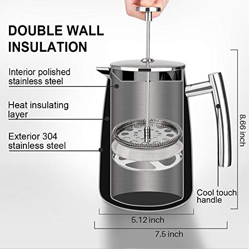 34-Ounce Stainless Steel French Press Coffee Maker with Extra Screen