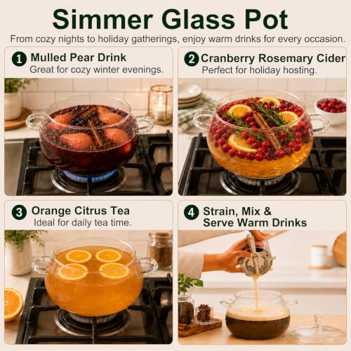 3L Borosilicate Glass Simmer Pot for Stove Top Cooking, Durable & Easy to Clean