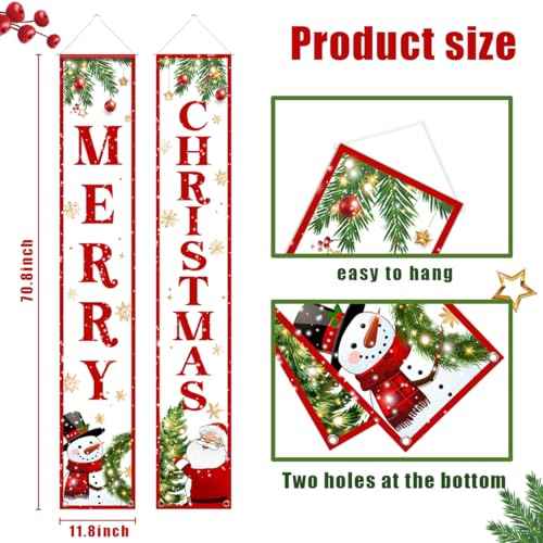 Christmas Door Banner-Christmas Outdoor Decorations Outdoor Santa Claus Snowman Merry Christmas Porch Sign Red Xmas Party Supplies