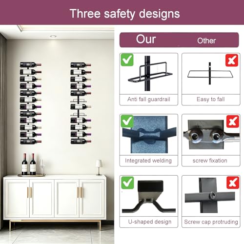WINLIFNIC Black Wall Mount Wine Rack - Holds 24 Bottles, Modern Vertical Design