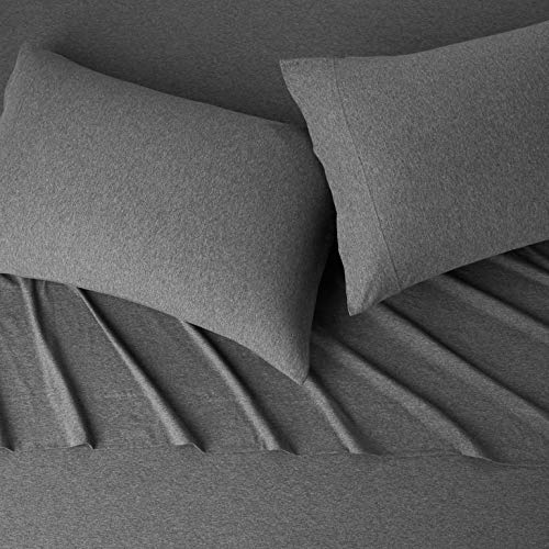 Amazon Basics King Cotton Jersey Bed Sheets Set - Dark Gray, Breathable & Stretchy