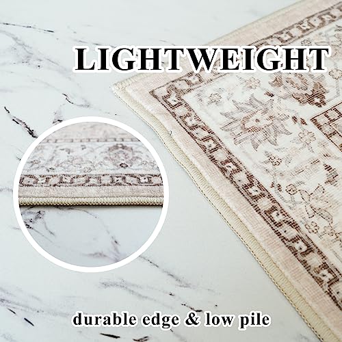 2'6x12 Beige Washable Hallway Runner Rug Non Slip Entryway Floor Mat Vintage Soft