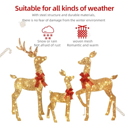 4FT Gold Lighted Christmas Reindeer Family Set - Outdoor Yard Decor with 145 LED Lights