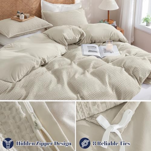 King Size No Comforter Waffle Weave Duvet Cover Set - Natural