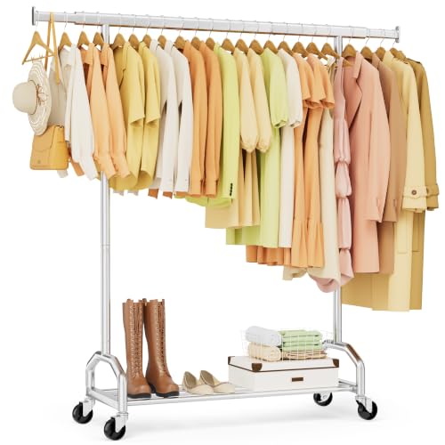 Heavy Duty 65" Metal Clothes Rack with Locking Wheels - Chrome Variation