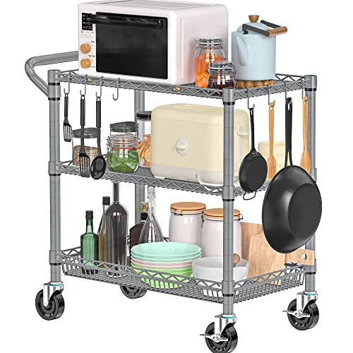 Folews Gray Heavy Duty Rolling Utility Cart 990LBS Metal Storage Trolley