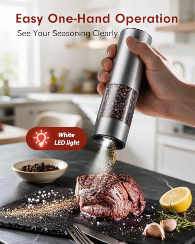 Rechargeable Salt and Pepper Grinder Set - Large Capacity, Silver